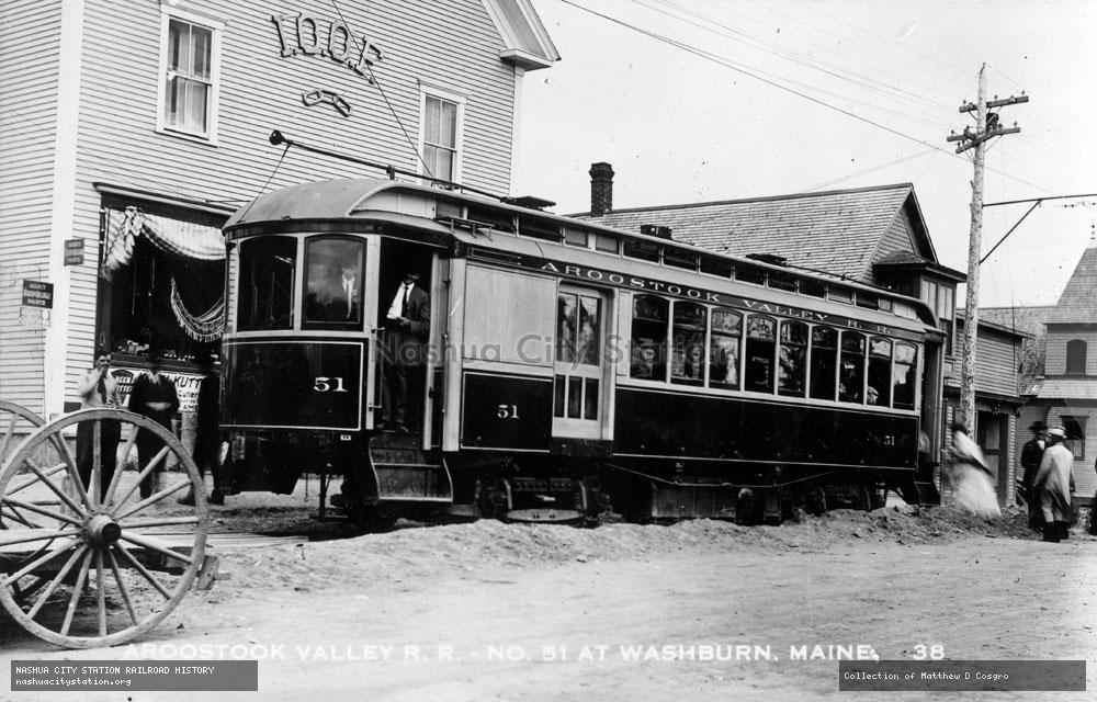 Postcard: Aroostook Valley Railroad - #51 at Washburn, Maine